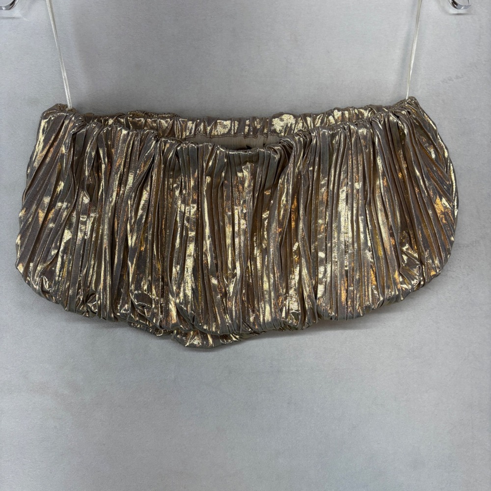 Mable Gold Metallic Ruched Tube‎ Top Womens Small Strapless Party Crop Y2K